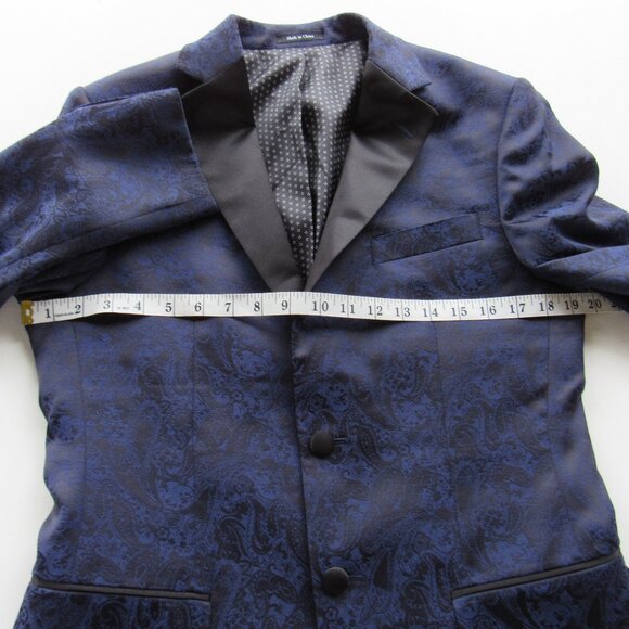 Egara Men's Navy Blue Jacquard Dinner Paisley Blazer Tuxedo Jackets Size 36 Reg. - Picture 7 of 11